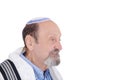 Eldery jewish man wrapped in talit praying Royalty Free Stock Photo