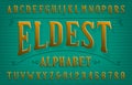 Eldest alphabet font. Vintage letters and numbers.