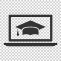 Elearning education icon in flat style. Study vector illustration on isolated background. Laptop computer online training Royalty Free Stock Photo