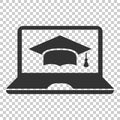 Elearning education icon in flat style. Study vector illustration on isolated background. Laptop computer online training Royalty Free Stock Photo