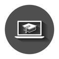 Elearning education icon in flat style. Study vector illustration with long shadow. Laptop computer online training business Royalty Free Stock Photo