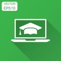 Elearning education icon in flat style. Study vector illustration with long shadow. Laptop computer online training business Royalty Free Stock Photo