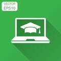 Elearning education icon in flat style. Study vector illustration with long shadow. Laptop computer online training business Royalty Free Stock Photo