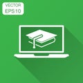 Elearning education icon in flat style. Study vector illustration with long shadow. Laptop computer online training business Royalty Free Stock Photo
