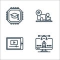 Elearning line icons. linear set. quality vector line set such as graphic de, video player, student