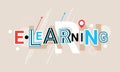 Elearning Online Education Creative Word Over Abstract Geometric Shapes Background Web Banner