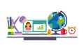 Elearning, online education process, school student workspace or workplace vector Illustration