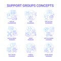 Elearning platform and technique blue gradient concept icons set Royalty Free Stock Photo