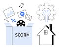 SCORM eLearning Concept with Multimedia Elements, Settings, and Home-Based Learning Icon Royalty Free Stock Photo