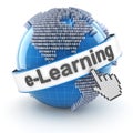 Elearning symbol with digital globe, 3d render