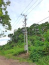an electicity pole in the countryside