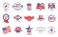 Election badges. Political campaign, usa presidential day vote. American flag patriotic voter stickers. Voting for Royalty Free Stock Photo