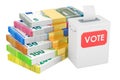 Election ballot box with euro packs. Vote buying concept. 3D rendering