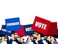 Election campaign, election vote, election poster, holding posters, election banner, supporting team, voters support, people with Royalty Free Stock Photo