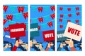 Election campaign, election vote, election poster, holding posters. Vector. Royalty Free Stock Photo