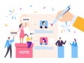 Election campaign, vector illustration. President candidate vote, flat political debate with people from government