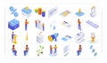 Election campaign and voting isometric icon set. Election program, speech. Polling day, ballot box, voters, vector.