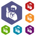Election candidate oath icons vector hexahedron