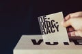 Election card insert in vote box, democracy concept Royalty Free Stock Photo
