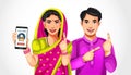 Indian rural couple shows the smartphone screen forward and spreads awareness about online voting Royalty Free Stock Photo