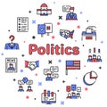 Election color linear vector icons set.