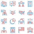 Election color linear vector icons set.