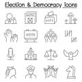 Election & Democracy icon set in thin line style