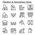 Election & Democracy icon set in thin line style