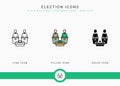 Election icons set vector illustration with solid icon line style. Government public vote concept.