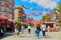 Election political campaign in Turkey. The streets of Istanbul are hung with the red flags of Turkey