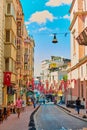 Election political campaign in Turkey. The streets of Istanbul are hung with the red flags of Turkey