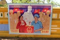 Election poster at the entrance of the Dinh Cam Pho Temple enabled to vote in the XV parliamentary elections in Hoi An, Vietnam