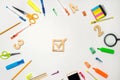 Election of the president of the class and school. Election check box and school accessories on a desk on a white background. educ