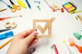 Election of the president of the class and school. Election check box and school accessories on a desk on a white background. educ