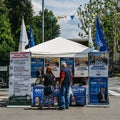 Election stand on street in support of Lega Nord political Party led by Salvini`s in the Italian 2018 general elections