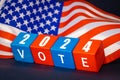 Election 2024 in the USA, Voting in the presidential election in the United States, Concept, wooden blocks in the national colors Royalty Free Stock Photo