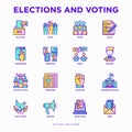 Election and voring thin line icons set: voters, ballot box, inaguration, corruption, debate, president, political victory,