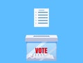 Election vote box transparent with voting blanc paper, ballot campaign. Vector isolated illustration