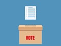 Election vote box with voting blanc paper, ballot campaign. Vector isolated illustration