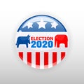 Election 2020 Vote United States of America button election, badge, elephant and donkey republican and democratic party