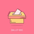 Election voter box icon in comic style. Ballot suggestion vector cartoon illustration pictogram. Election vote business concept