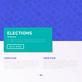 Election and voting concept with thin line icons: voters, ballot box, inauguration, corruption, president, political victory,