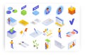 Election and voting isometric icon set. Voter, ballot box, ballot paper, political candidate, voting booth, vector.