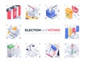 Election and Voting isometric icons set. Polling stations