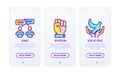 Election and voting thin line icons set: debate, opposition, dove in hands, symbol of peace. Vector illustration