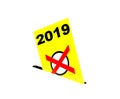 Election year 2019 - Isolated yellow envolope in ballot box