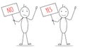 Elections choise yes no. Stick people with poster: happy person with red yes, and sad arguing person with no. Reject or accept Royalty Free Stock Photo