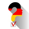 Elections in Germany. Profile and question mark made from the flag. The sign of voting and the check of boxing