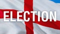 Elections text on England flag waving in wind Full HD background, 3D Rendering. Realistic UK Parliament Flag background. England Royalty Free Stock Photo