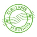 ELECTIONS, text written on green postal stamp
